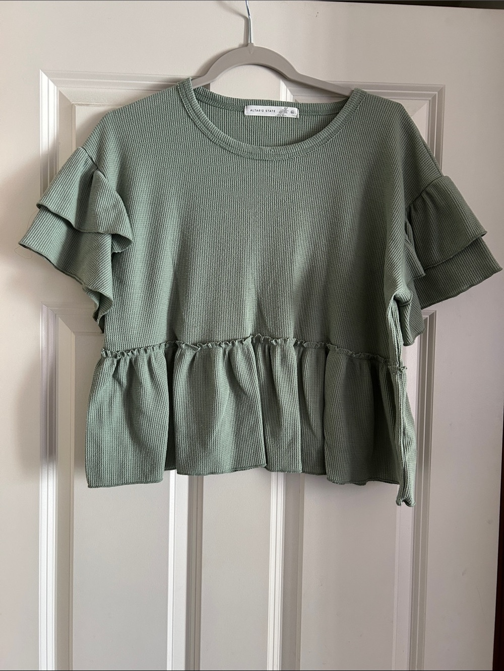 Altar'd State Sage Ruffled Peplum Short Sleeve Top XL